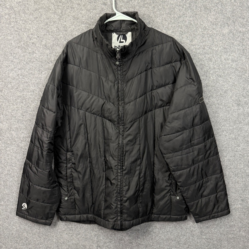 Borne Mens Puffer Jacket Black Chevron Quilted Ripstop‎ Full Zip Size Medium